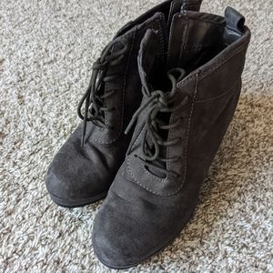 Gray wedge ankle boots